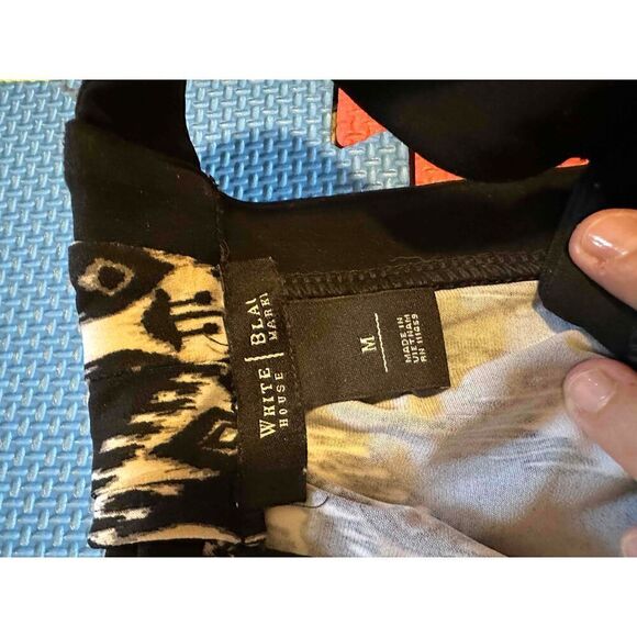 White House Black Market Black White Sleeveless Tie Neck Elastic Waist Dress - Picture 5 of 6